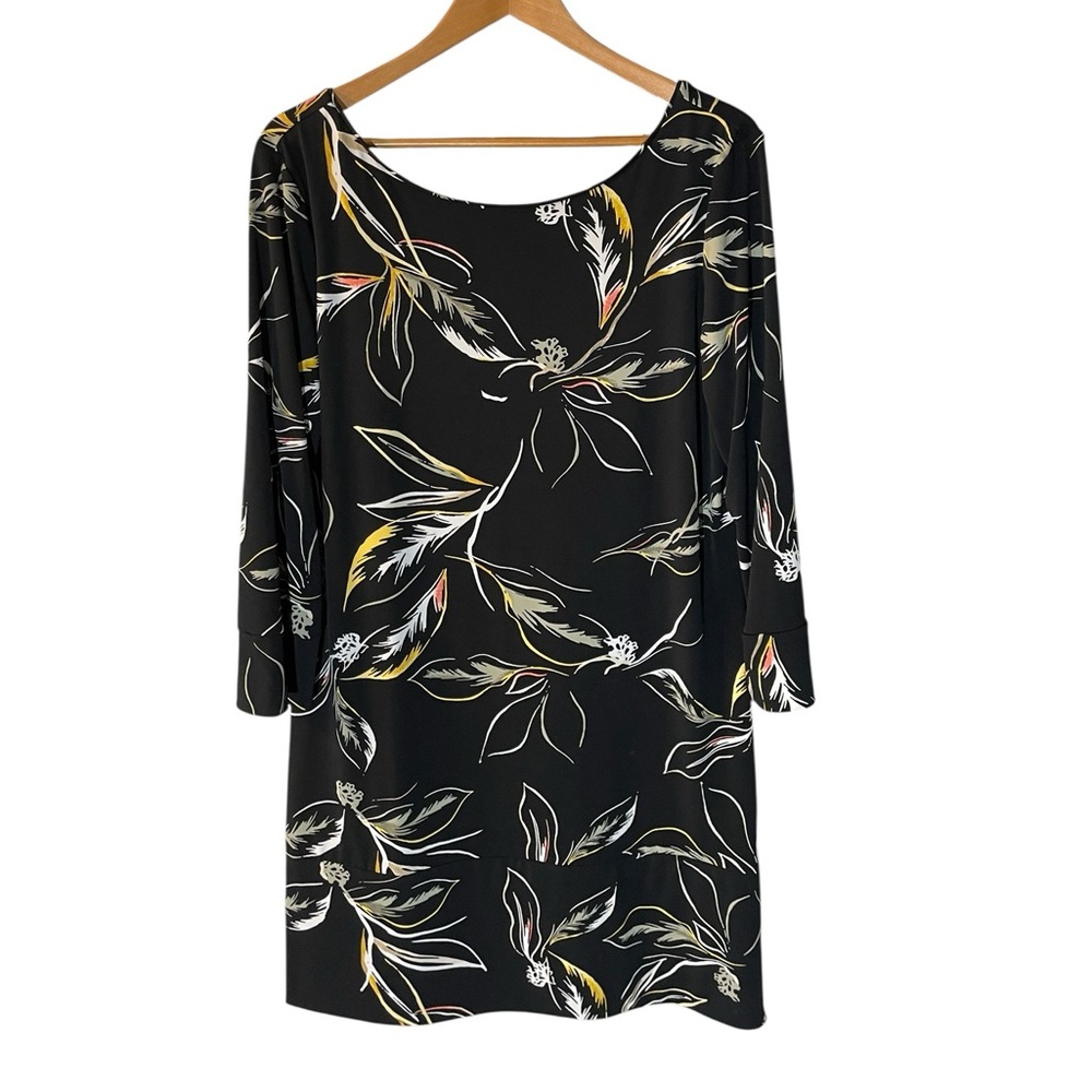 G1- Soma Black Floral-Print Long Sleeve Dress with Scoop Neck